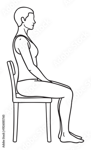 Depiction of a person sitting upright in a chair with good posture in side profile, ideal for health, educational, and physical therapy content.