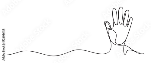 Modern continuous line drawing depicting a human hand reaching up, ideal for conveying ideas of help, participation, or connection in business presentations or digital media.