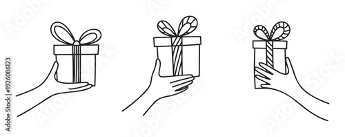 A collection of hands holding various wrapped gift boxes with bows, perfect for conveying celebration, generosity, and special occasions in holiday greetings or promotional materials