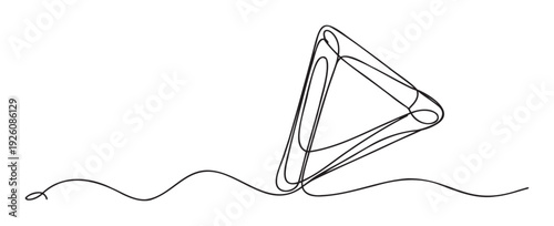 Dynamic continuous line drawing of a modern play button symbol representing media, video, and streaming content for technology, entertainment, and digital communication projects