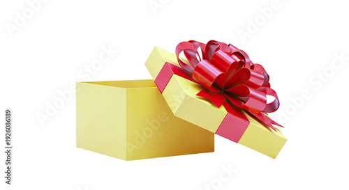 Open Yellow Gift Box with Red Bow