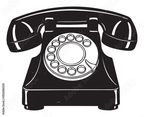 Iconic black and white rotary telephone, evoking a sense of history and classic communication, excellent for educational materials or decor.
