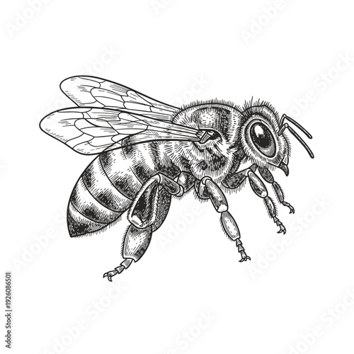 High Detail Monochrome Honey Bee Graphic for Organic Branding