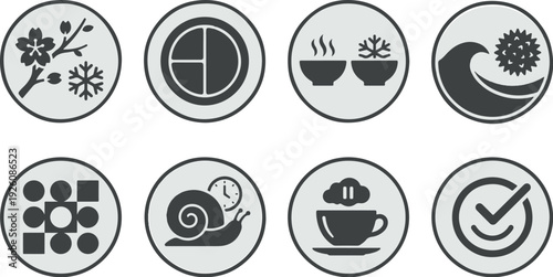 Seasonal Food and Wellness Lifestyle Icons	