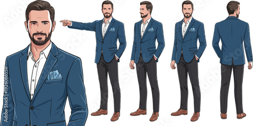 Realistic Businessman in Blue Suit  Professional Pose Collection