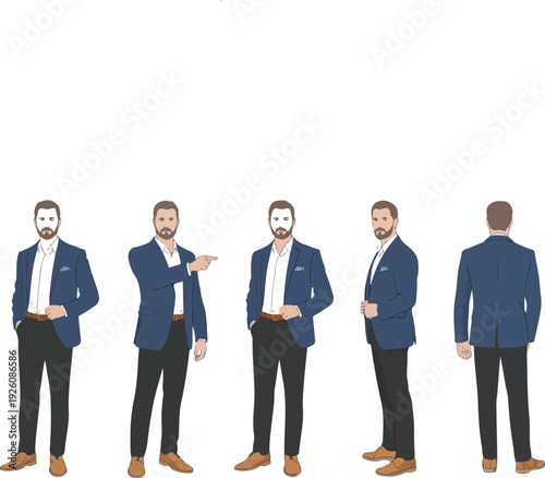 Realistic Businessman in Blue Suit  Professional Pose Collection