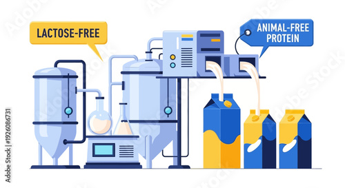 Modern Food Technology Facility Producing Lactose-Free Animal-Free Protein Beverages and Dairy Alternatives