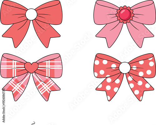 Pink and Red Ribbon Bow Collection  Feminine Decorative Vector Set