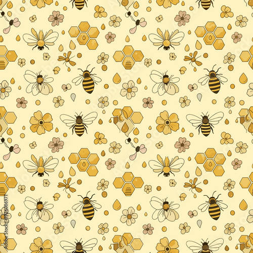 Rustic Bee and Hive Pattern Background for Natural Food Products