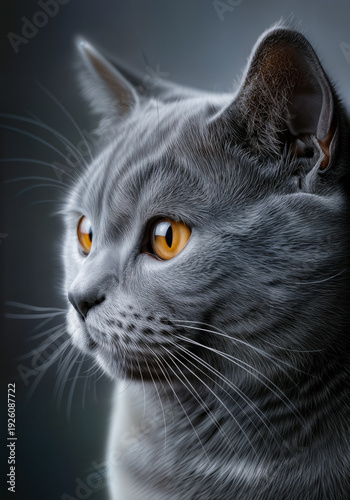 Dark grey cat with cool-toned background