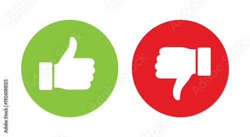 Vector graphic illustration showing contrasting feedback icons for like and dislike choices side by side.