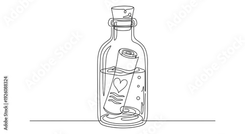 Message in a bottle with heart symbol on paper inside
