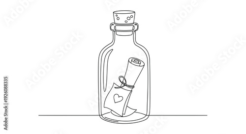 Romantic message in a bottle with heart symbol
