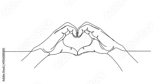 Hands forming heart shape with fingers in elegant line art