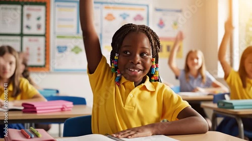 Focused African Girl Studying in Elementary School Classroom