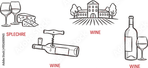 Wine tasting event at a vineyard with cheese and wine illustrations