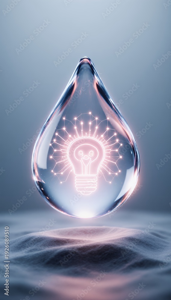 Fototapeta premium Bright Idea Inside a Water Drop, Clean Lighting Concept