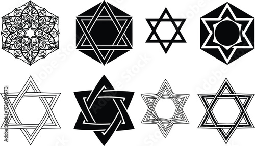 Black and white geometric star symbols and mandala