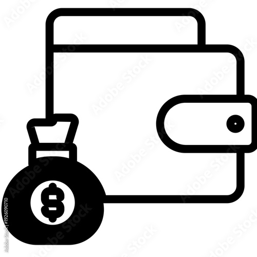Wallet icon. wallet icon with money bag symbolizing finance or savings.