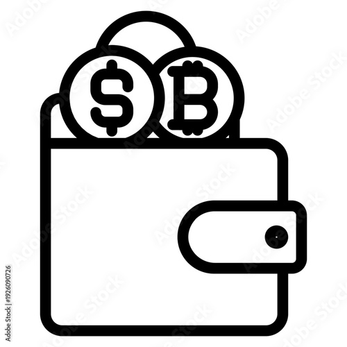 Wallet icon. wallet icon indicating storage of physical money and cryptocurrencies.