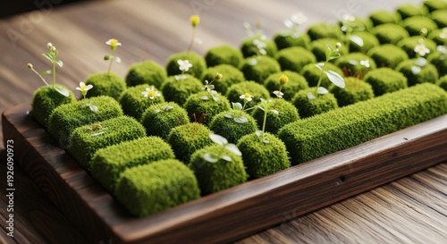 Sustainable Technology Concept Moss Covered Keyboard with Wildflowers