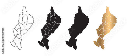 Vector map of Lampang, Thailand, in black and gold lines.