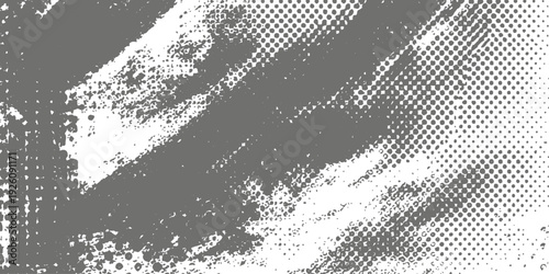 Vintage grunge texture background featuring a black and white halftone dot pattern and world map vector illustration on a dirty paper mosaic design