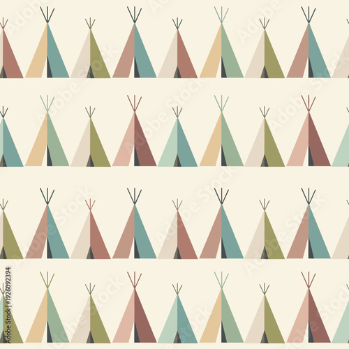 Colorful Row of Diverse Teepee Tents Pattern