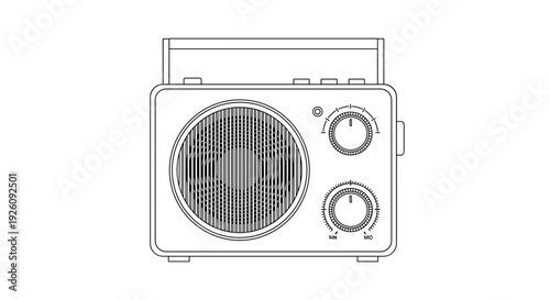 Retro portable fan with vintage styling and classic controls simple line art drawing on a white background vector