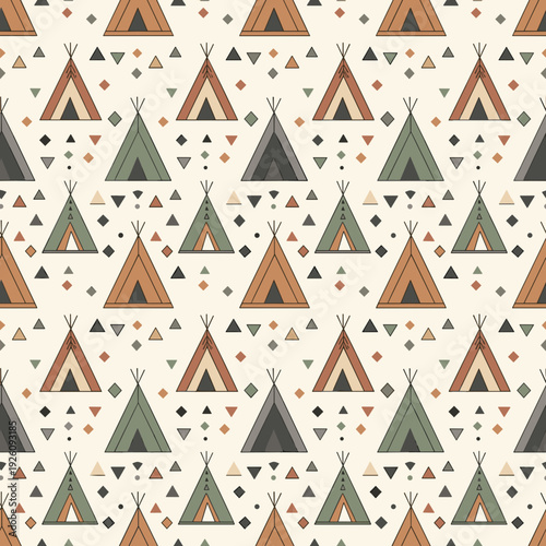 Intricate Seamless Pattern with Patterned Teepee Tents