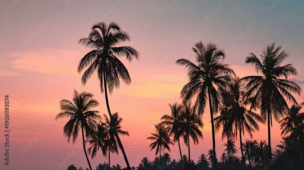 Obraz premium Tropical Sunset Palm Tree Silhouettes