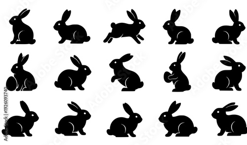 Easter Bunny Rabbit Silhouette Vector Set with Multiple Pose Graphics