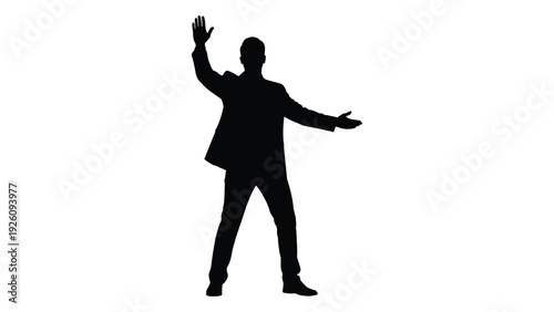 Silhouette of a person with arms raised in a welcoming or celebratory gesture