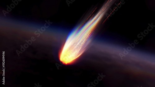 Fiery Meteoroid Entering Earth Atmosphere From Space