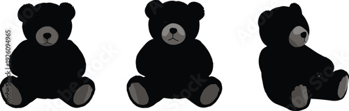 Cartoon teddy bear illustration, cute plush toy, black stuffed animal, playful character design, children’s toy concept, adorable bear artwork