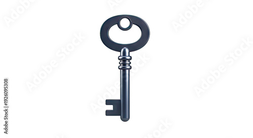 Dark Blue Ornate Skeleton Key on White Background