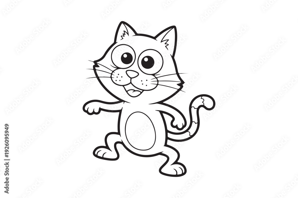 Obraz premium Funny Cartoon Cat Line Art Coloring Page , Cute cat outline vector illustration