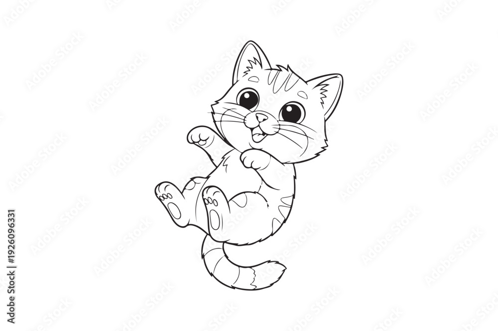 Obraz premium Funny Cartoon Cat Line Art Coloring Page , Cute cat outline vector illustration