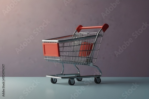 Digital retail concept, shopping cart isolated, soft gradient background
