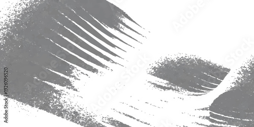 A grunge vector illustration features a vintage ink drawing of black mascara eye makeup with lashes and a makeup brush element set against a textured paint pattern