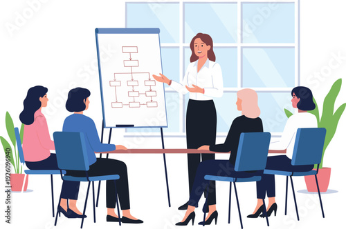 Business meeting illustration, corporate teamwork presentation workplace collaboration planning strategy office character design vector artwork, lifestyle and organizational theme, isolated background