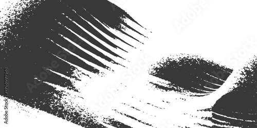 A grunge black mascara eye illustration featuring an ink splat texture and paint drips against a black and white vector design background with a dirty splatter art silhouette