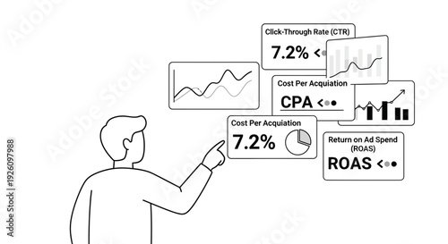 Man Interacting with Digital Marketing Metrics Display.