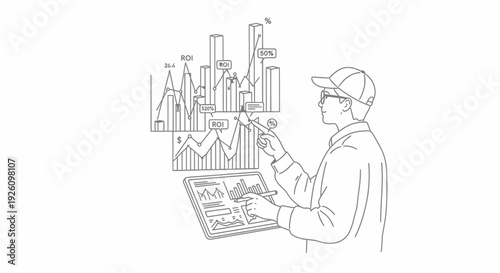 Man Analyzing Data on Tablet Computer.