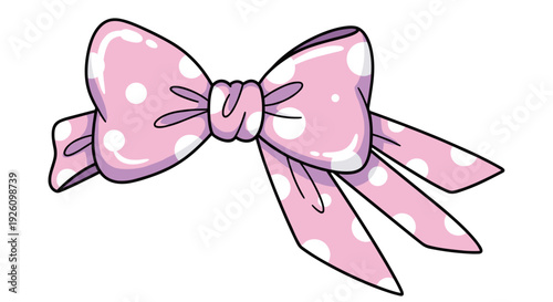 Charming pink polka dot bow a delightful accessory for fashion gifts and party decorations rendered in a cute cartoon