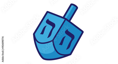 Blue dreidel spinning toy with hebrew letters nun gimel hei and shin symbol of hanukkah celebration and jewish