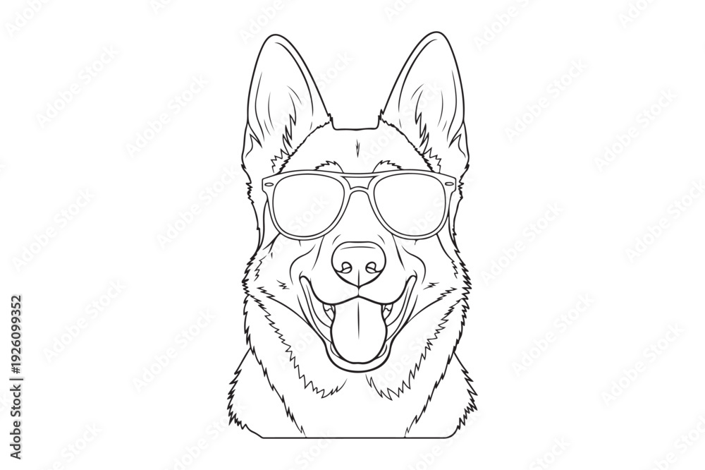 Fototapeta premium German Shepherd Coloring Page Outline Vector Illustration for Kids, Funny German Shepherd Coloring book