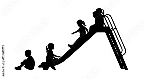 Silhouette of diverse children enjoying a playground slide symbolizing childhood joy active play and carefree summer