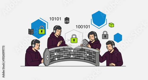 Team collaborating on cybersecurity project with secure data transfer