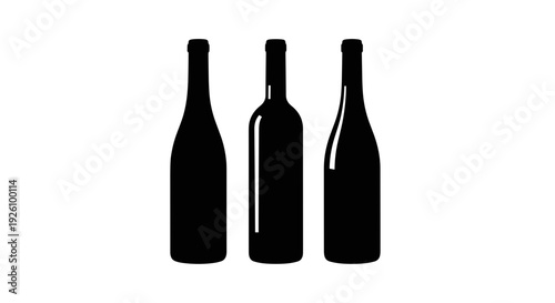 Three dark glass bottles of wine or spirits silhouetted against a clean white background representing beverage industry